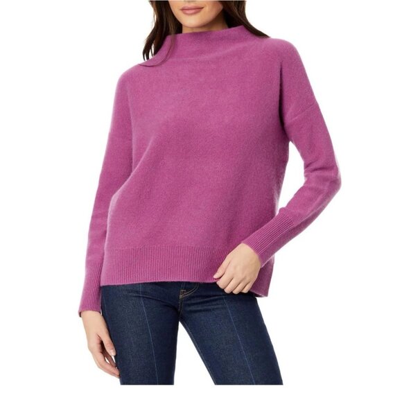 Vince $425 Boiled 100% Cashmere Dewberry Pink Magenta Funnel Neck Pullover Xs - Picture 1 of 5